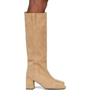 AMI Alexandre Mattiussi Suede Block Heel Tall Boots 39 US 9 Womens Beige